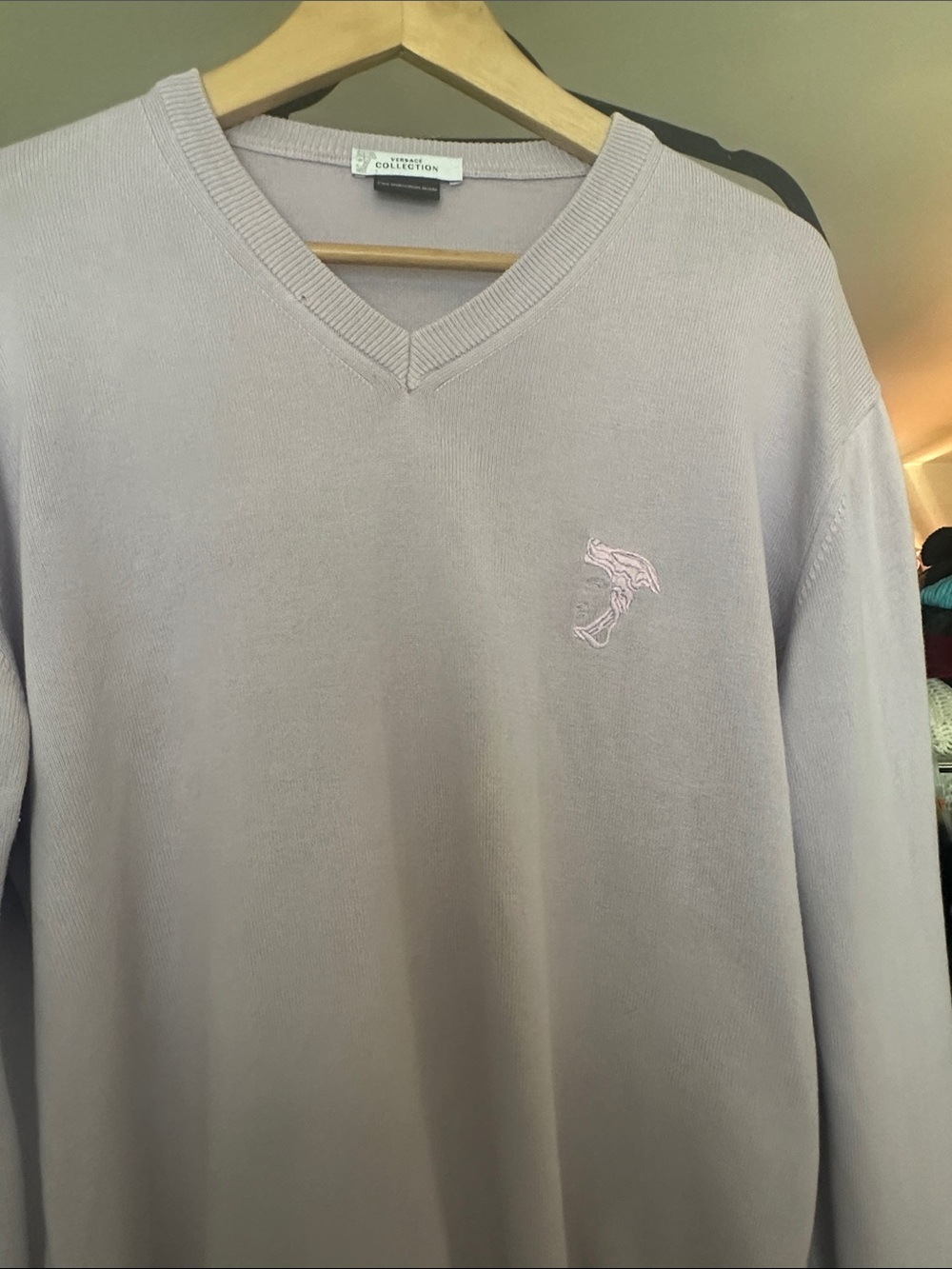 Versace Collection Men’s V-Neck Sweater in Light Lavender XL